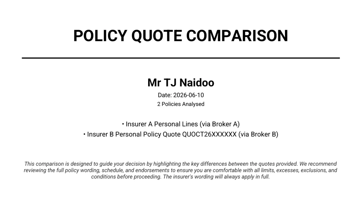Page 1 of a Broker AI policy quote comparison